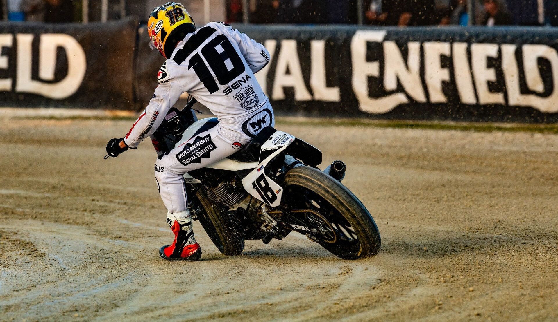 Max Whale (18) at the Royal Enfield Short Track at DAYTONA II event in 2025. Photo credit Tim Lester for American Flat Track