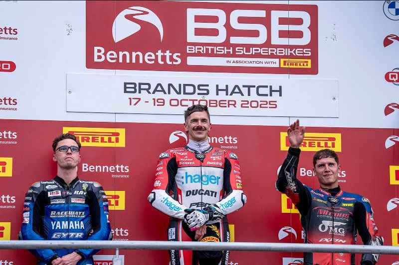 Podium finishers from left to right with Bradley Ray, Scott Redding and Kyle Ryde. Photo courtesy BSB.