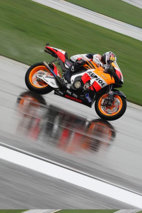 Updated Again: Pedrosa, Hayden, Rossi Quickest In Wet First MotoGP Practice At Indy