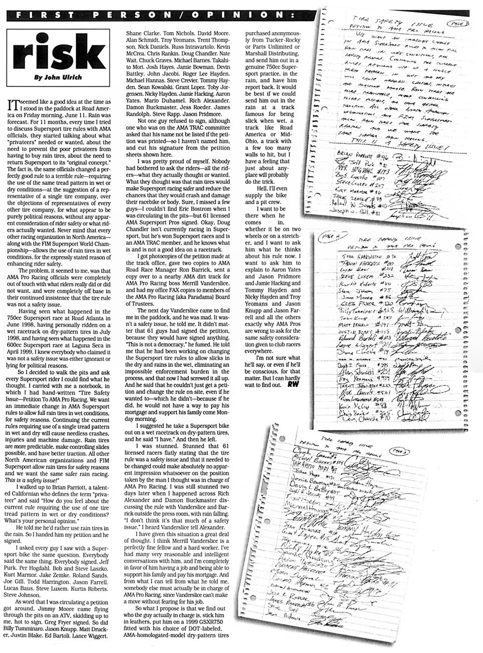 History Lesson: 10 Years Ago, Supersport Riders Joined A Revolt Over Being Forced To Run Dry-pattern Tires In Wet Conditions At Road America. AMA Officials Replied,