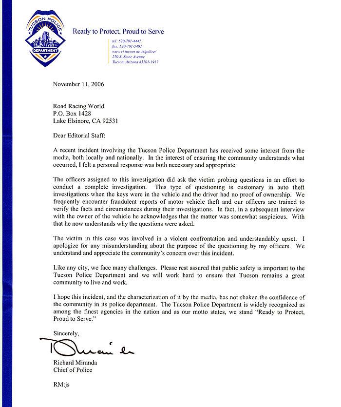 And Now A Word From The Tucson Police Chief